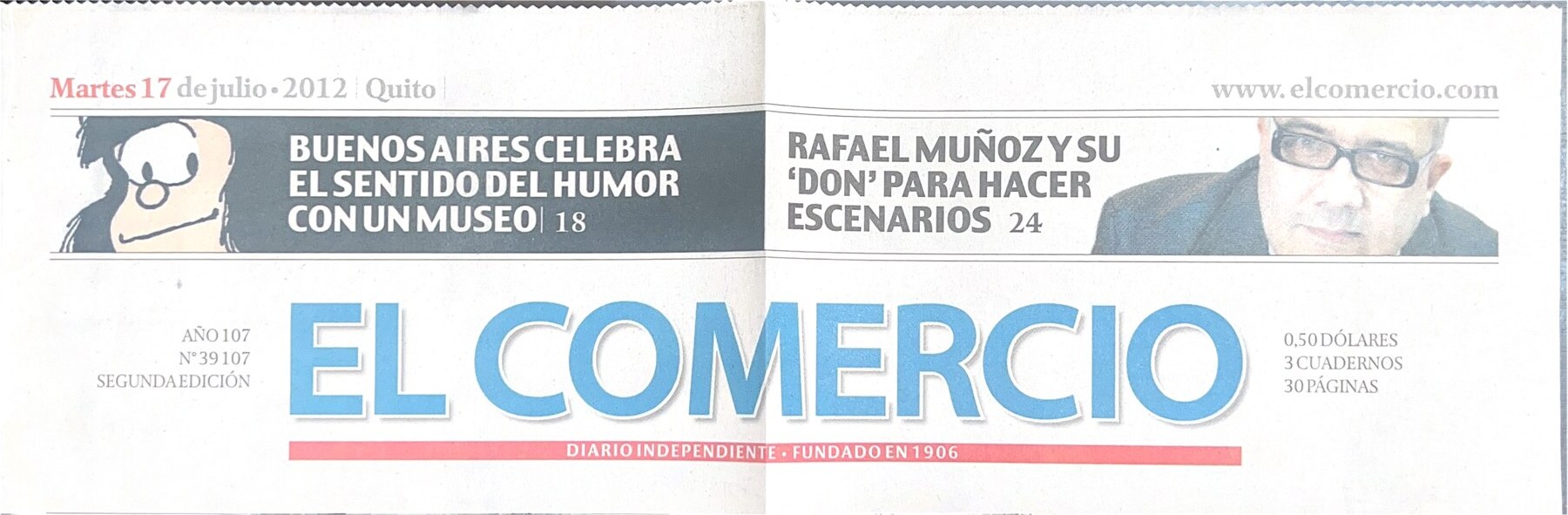 Publicación de El Comercio sobre Rafael Muñoz, 17 de julio de 2012